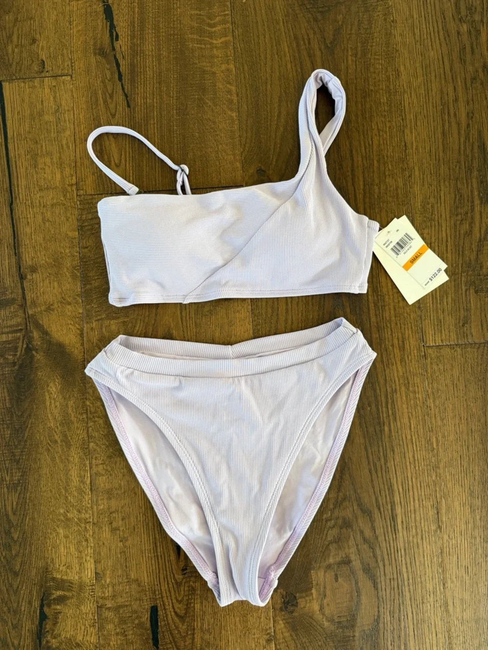 BECCA One-Shoulder Ribbed Bikini Set in Light Lavender - Picture 4 of 7
